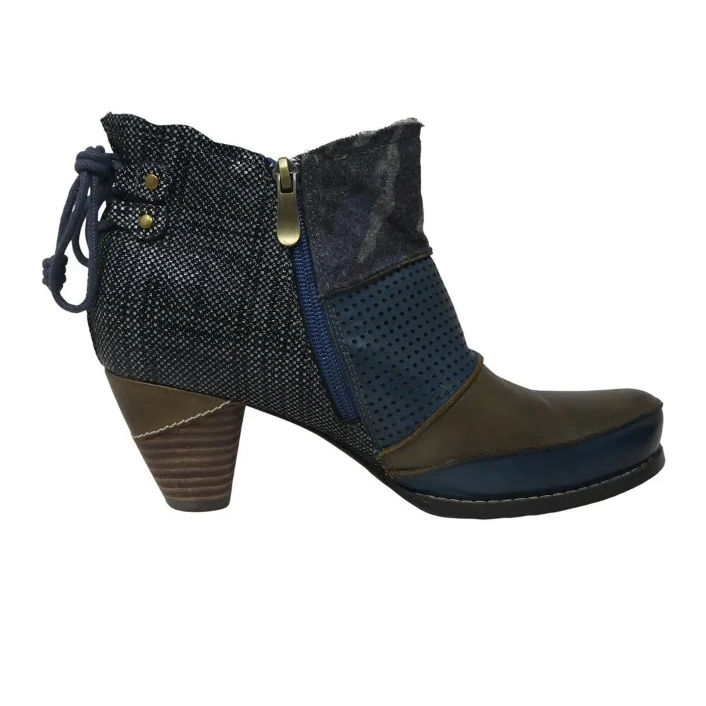 Boutique by‎ Corkys Shale Blue Brown Leather Heeled Ankle Boots Womens 8